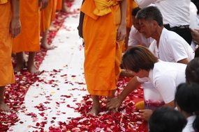 buddhists monks walk