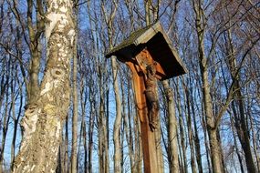 wooden crucifixion at forest, Sweden, malmö