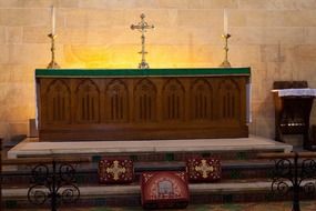 altar with candles in church