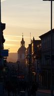 architecture of a city street at sunset in Poland