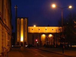 church on street at evening
