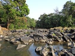 stone sculptures in the water