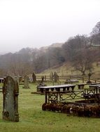 graveyard with tombstones