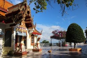 blue sky over the temple in suthep