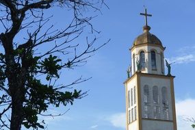 Church spire on a clear blue sky background