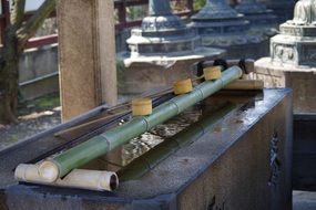 bamboo water fountain at temple