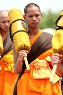 buddhists monks walk Thailand