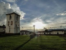 photo of the church against the background of dawn in Peru