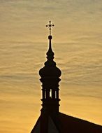 silhouette of cathedral in bydgoszcz at sunset