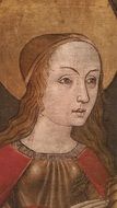 fresco of a young woman in the temple closeup
