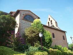 church on a hill in a village