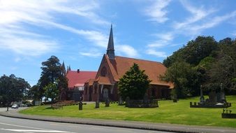 church building on street, new zealand