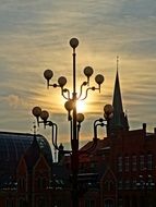 street lamp against the setting sun