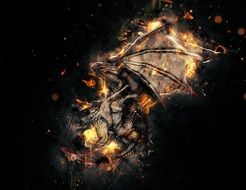 dragon, fantasy ,fire ,space, night