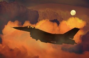 military plane in the night sky