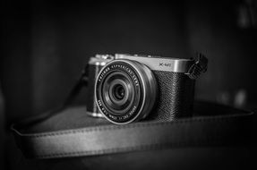 camera as vintage in black and white image