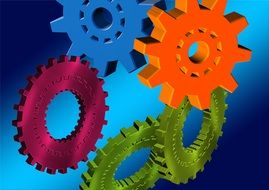 multicolored cog wheels on blue background