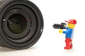 lego block photographer figurine in front of lens