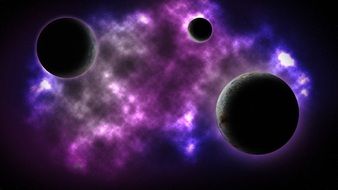 moon and planets in purple nebula