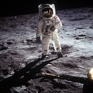 buzz Aldrin is landing on a moon