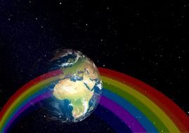 rainbow image on the background of the planet Earth