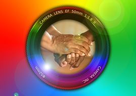 hand in hand in camera lens