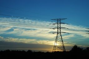 power line at sunset landscape