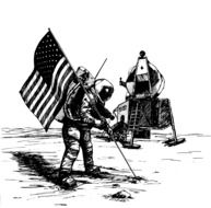 black and white photo of the moon landing of americans