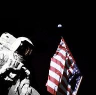 astronaut moon and flag usa