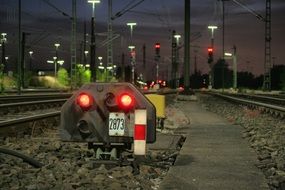 signal lamps on the railway at night