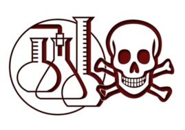 skull with crossbones and laboratory equipment