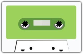 white cassette with green square