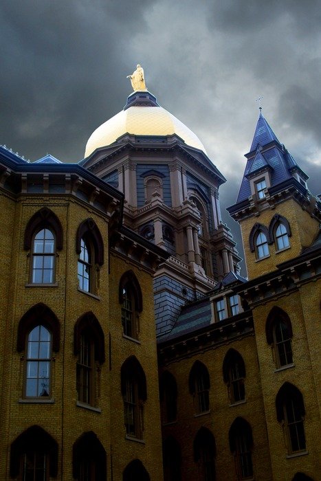 Gothic medieval cathedral against a background of storm clouds