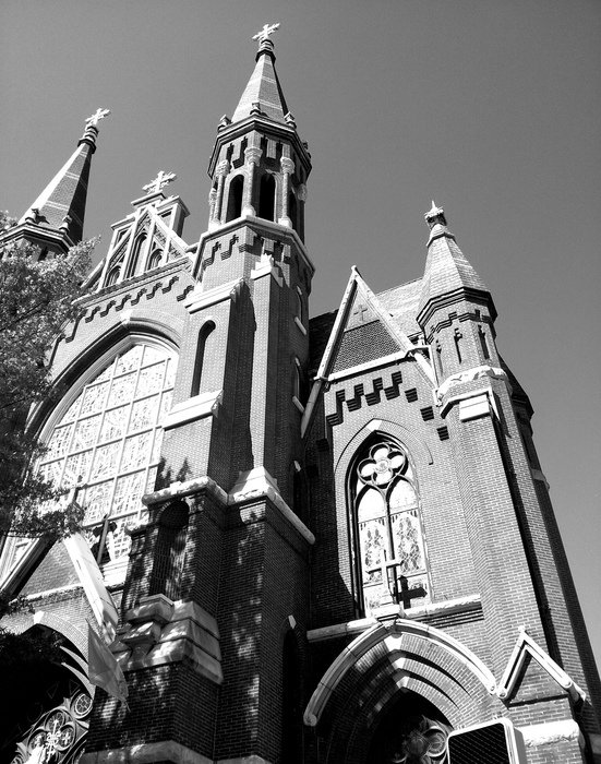 cathedral in birmingham on black and white background