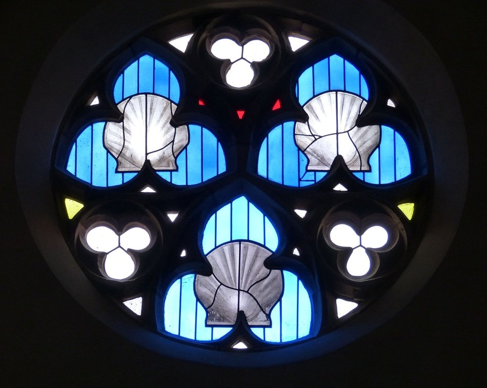 sea shells on stained glass window