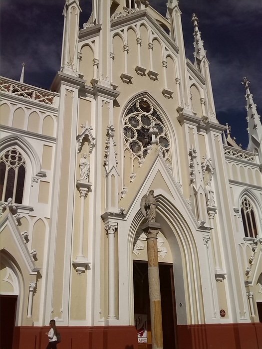 Basilica of the Divine Savior, the Holy Christ and San Diego de UbatÃ©, detail of facade, colombia,