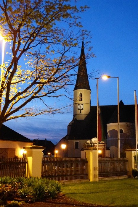 church at dusk, austria, mattighofen