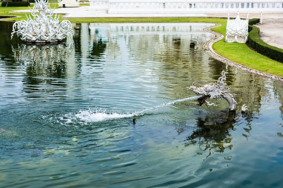 dragons in the water near the white temple