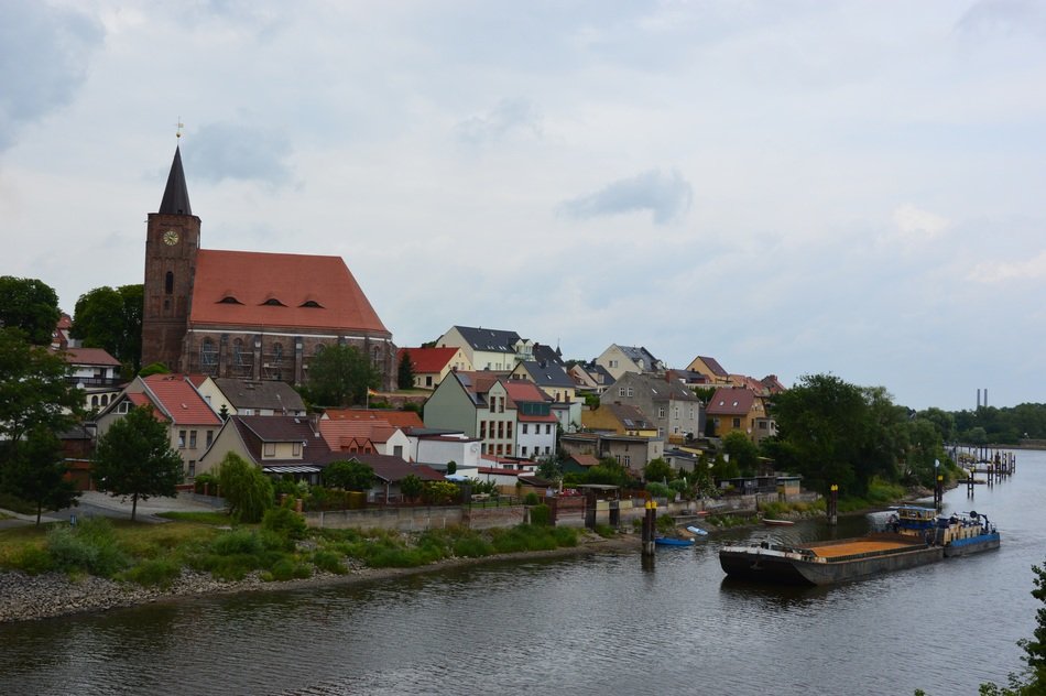 church on the bank the channel, germany, fürstenberg