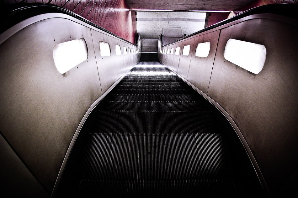 Escalator with illumination in the metro