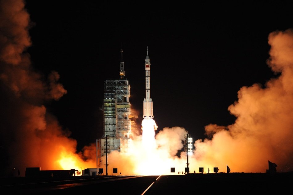satellite launch at night