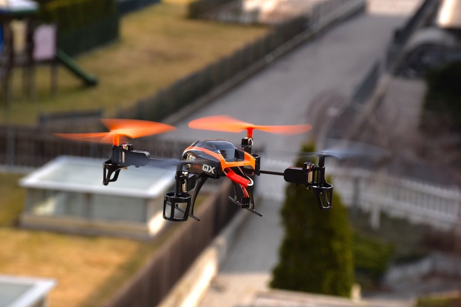 flying drone over the road