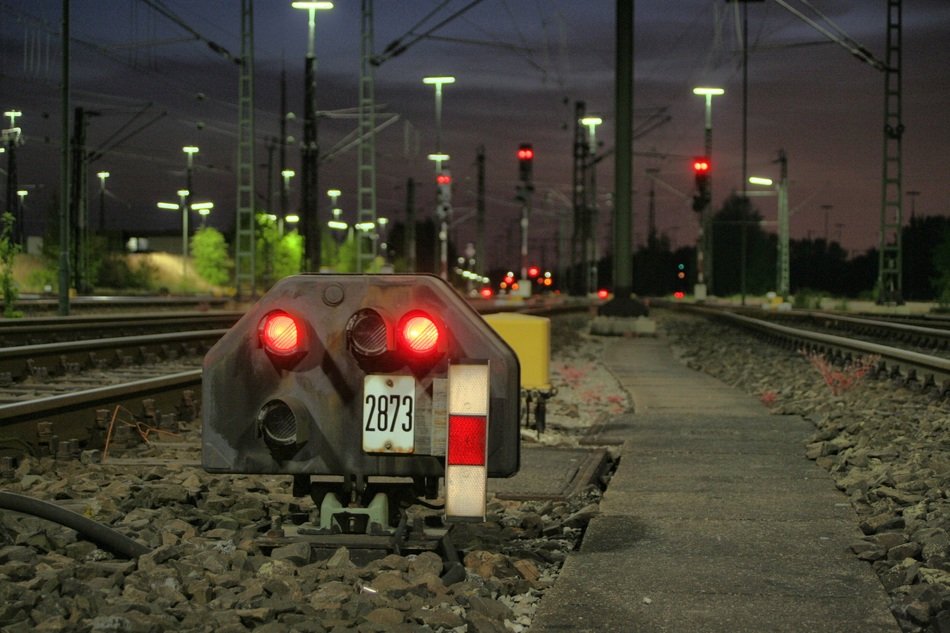 signal lamps on the railway at night