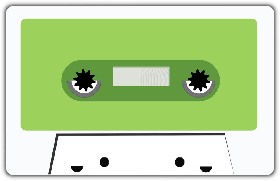 white cassette with green square