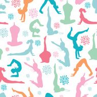 Fun workout fitness girls seamless pattern background