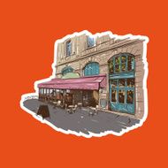 Hand drawn Paris outdoor cafe vector illustration