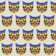 Abstract polygonal triangle geometric angry cat seamless pattern N2