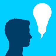 Male Head with Speech Bubble Shaped as Light Bulb