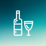 Bottle of whisky and a glass thin line icon N2