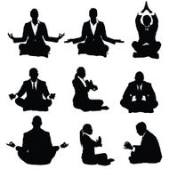 Businessmen and businesswomen meditating